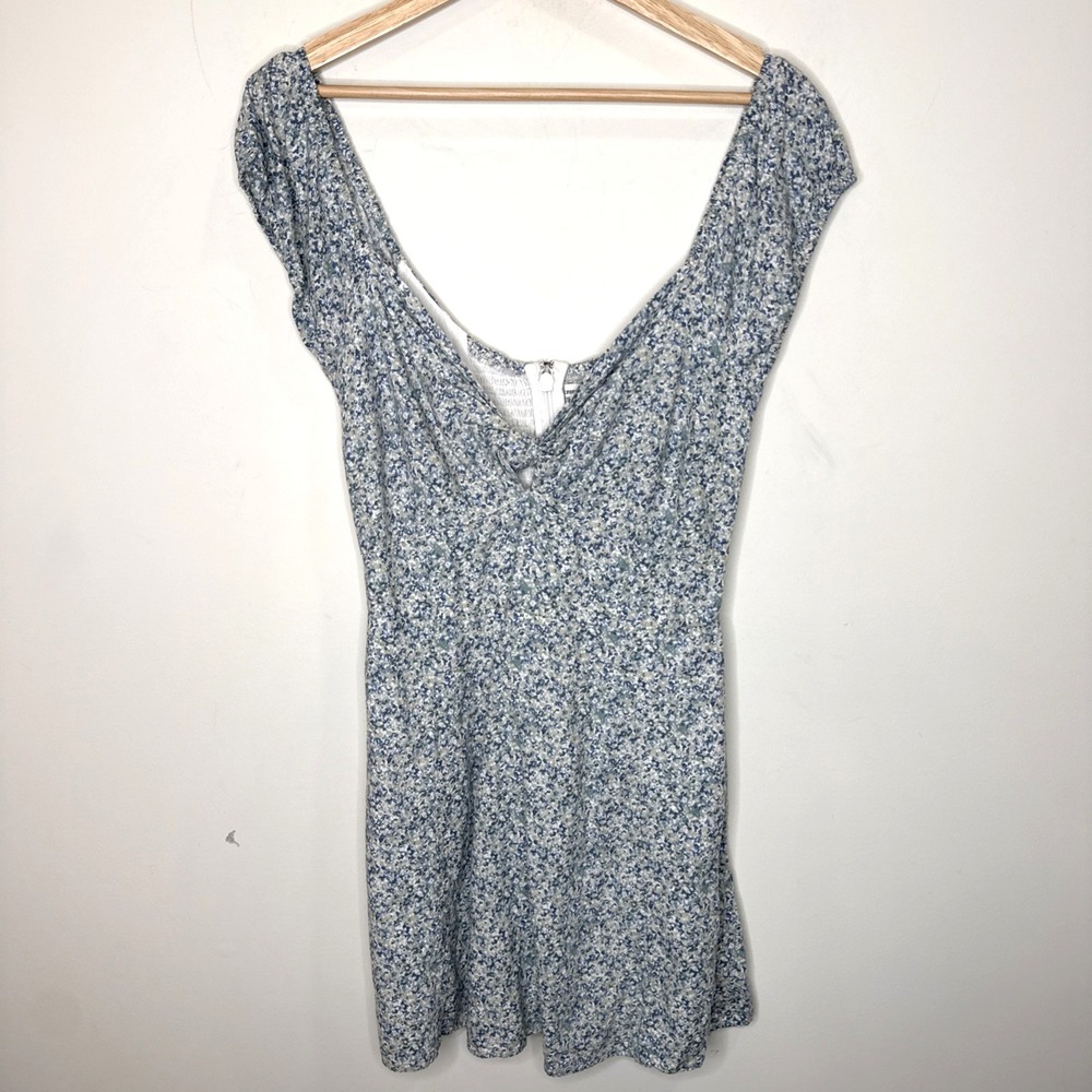 Abercrombie & Fitch Babydoll Ditsy Floral Mini Dress S Knot Front Linen Cottage - Picture 2 of 7